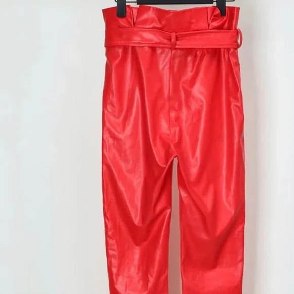 Paperbag High Waist Belted PU Pants Size Large - Picture 4 of 4